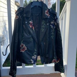 BLANK NYC embroidered faux leather jacket